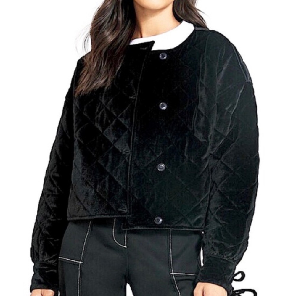 Something Navy Black Quilted Velvet Jacket